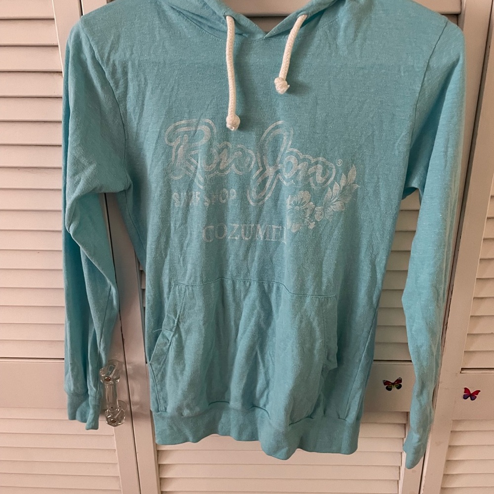 vintage RON JON teal Hooded Sweatshirt with White Drawstrings